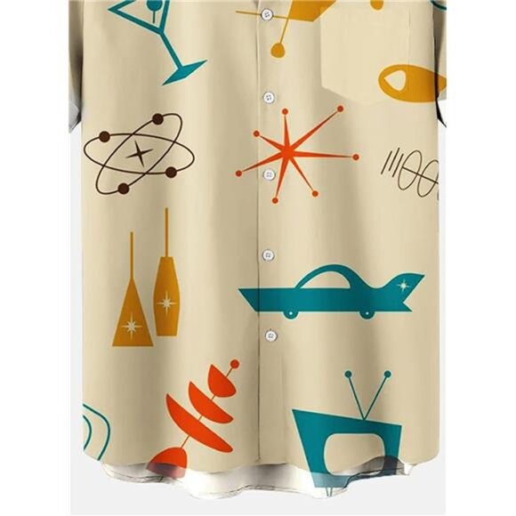 Men's Retro Bowling Shirts 50s Rockabilly Style Button Down Shirts Vintage Style - Picture 3 of 6